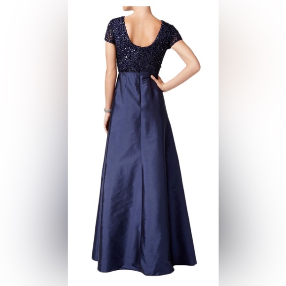 Adrianna Papell Cap Sleeve Sequin Taffeta Evening Gown - Dark Navy - Picture 2 of 4
